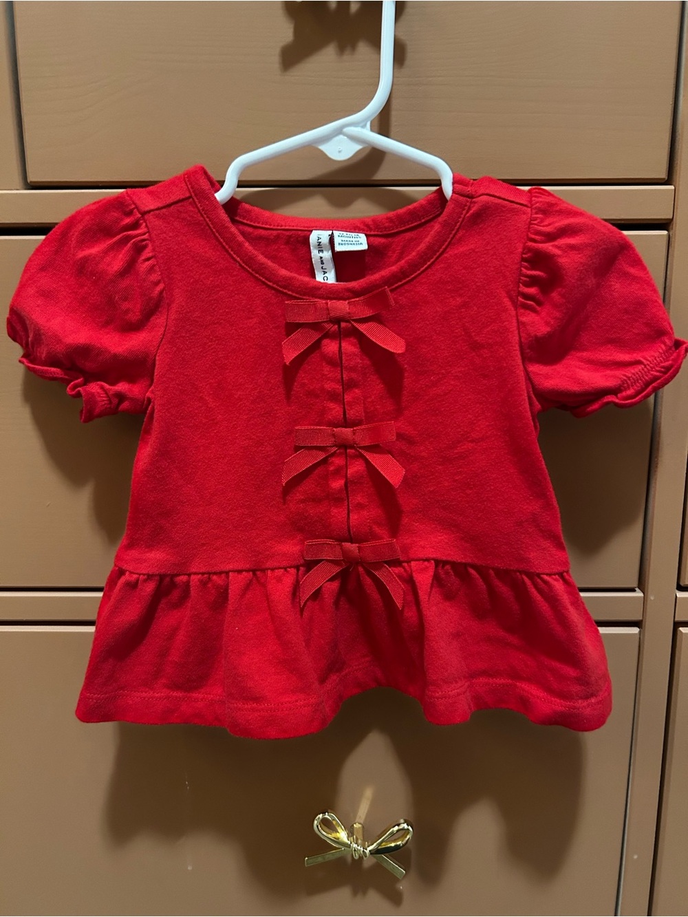 Janie & Jack Girls Red Peplum Bow Tee